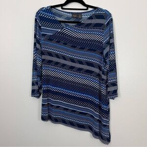 Chicos Tunic Womens Sz 2 (Lg 12)  Blue Stripe Asymmetric Travelers Easy Care